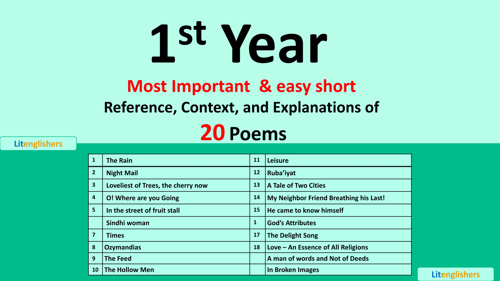 1st Year English Poems