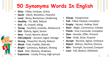 50 Common Synonyms Words in English | English Vocabulary