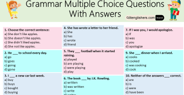 Grammar Multiple Choice Questions With Answers