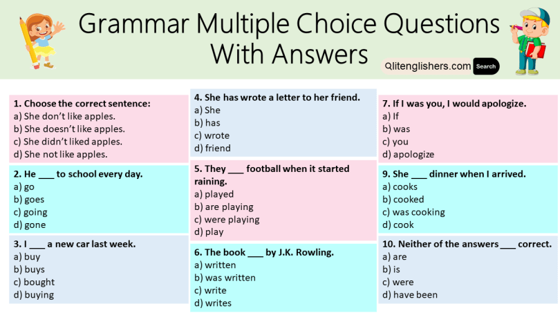 Grammar Multiple Choice Questions With Answers