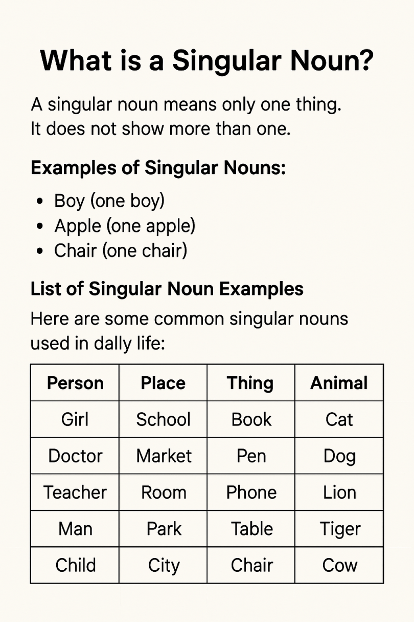 Singular Nouns Examples with Sentences